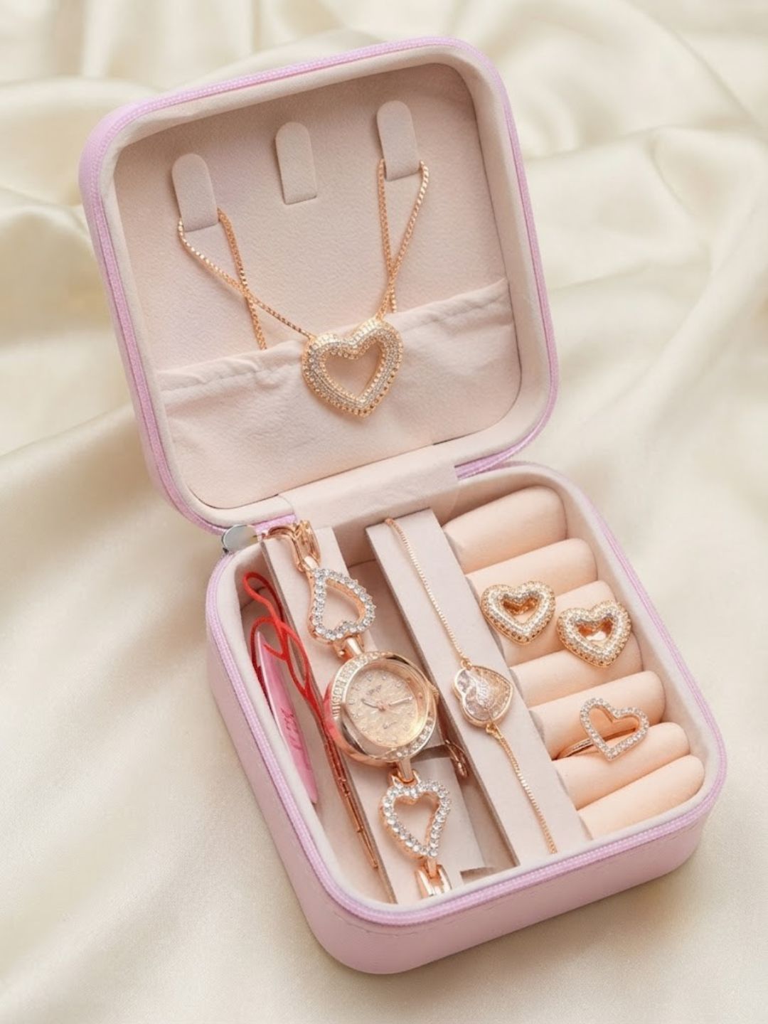Rose Gold Heart-Themed Watch and Jewelry Gift Set - Image 2