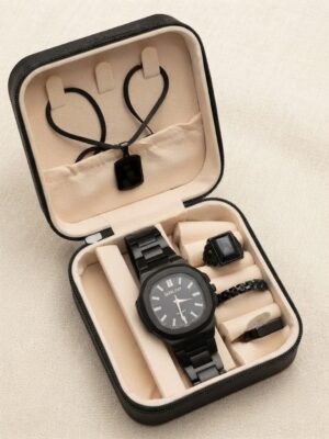 All-Black Minimalist Watch and Sleek Accessory Gift Set
