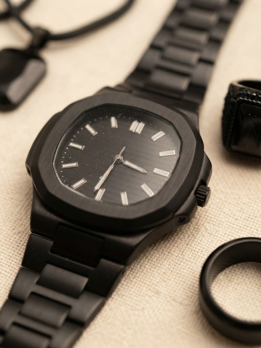 All-Black Minimalist Watch and Sleek Accessory Gift Set - Image 2