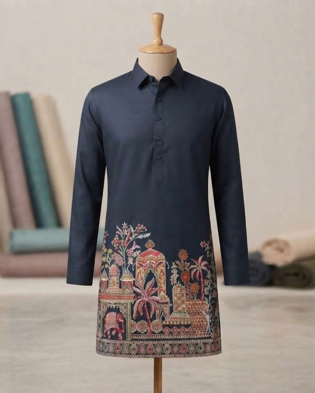 Artisanal Scenic Print Festive Kurta