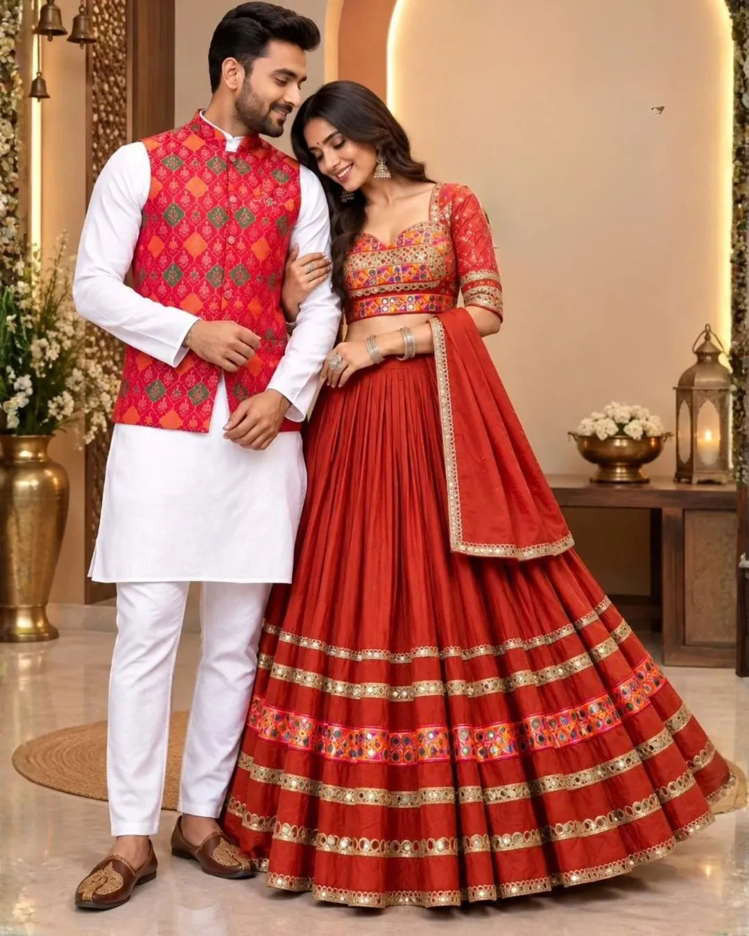 Royal Navy Blue Kurta Dhoti & Ombre Lehanga Festive Couple Set - Image 3