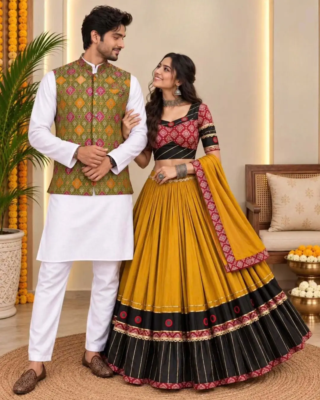 Royal Navy Blue Kurta Dhoti & Ombre Lehanga Festive Couple Set - Image 2