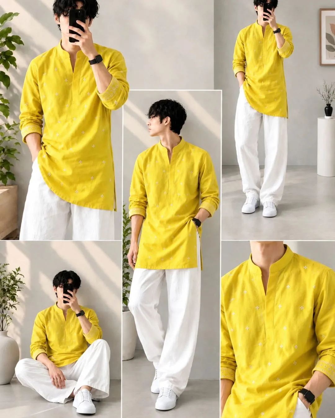 Maroon & White Lotus-Motif Kurta Pyjama Combo - Image 5