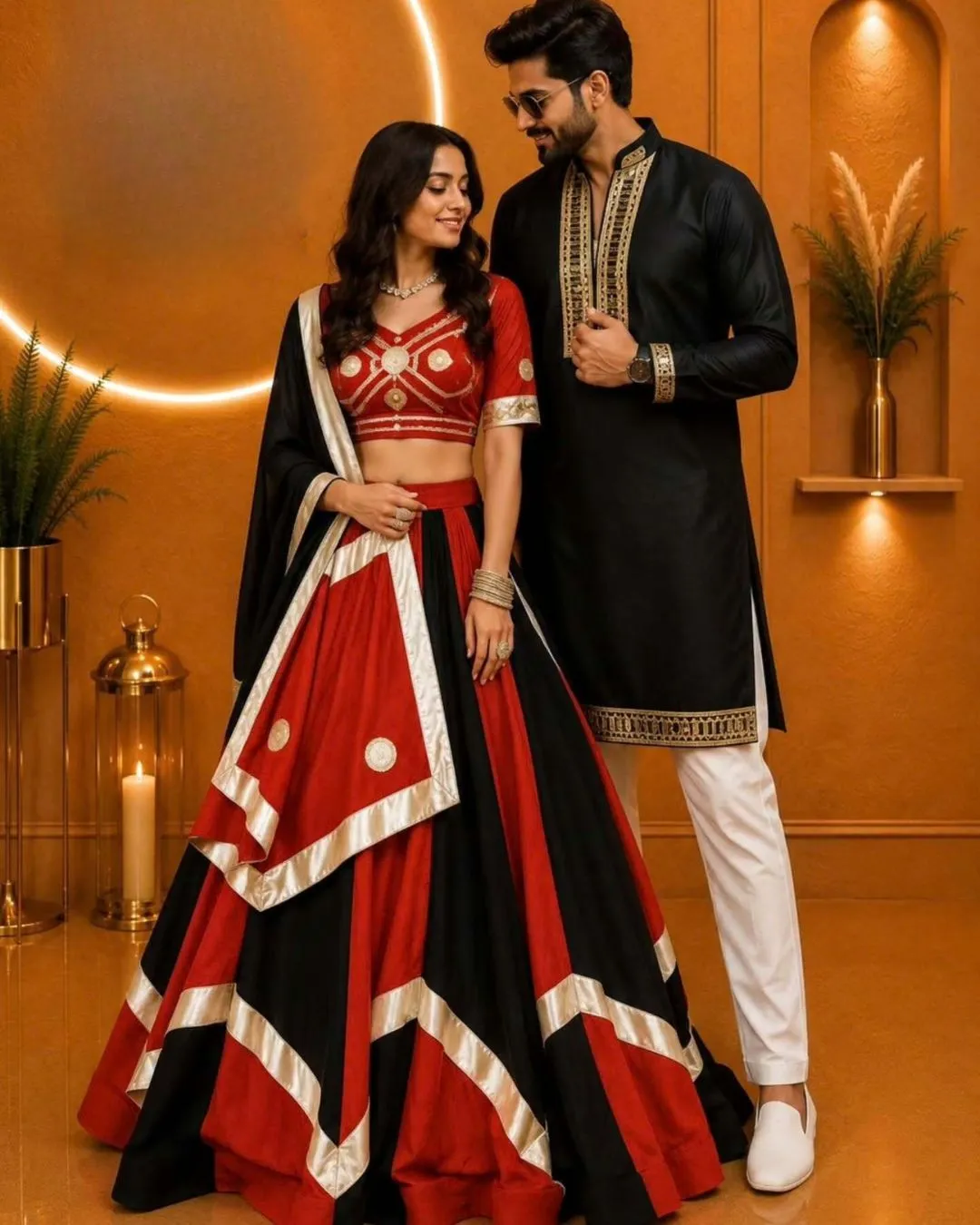 Ivory Mirror-Work Kurta & Embroidered Denim Jacket Lehanga Duo - Image 3