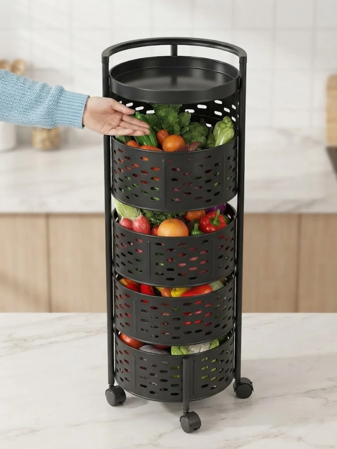 5-Tier Rolling Rotatable Kitchen Storage Rack and Vegetable Organizer