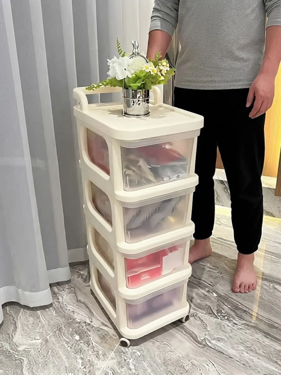 4-Tier Mobile Storage Cart with Clear Drawers