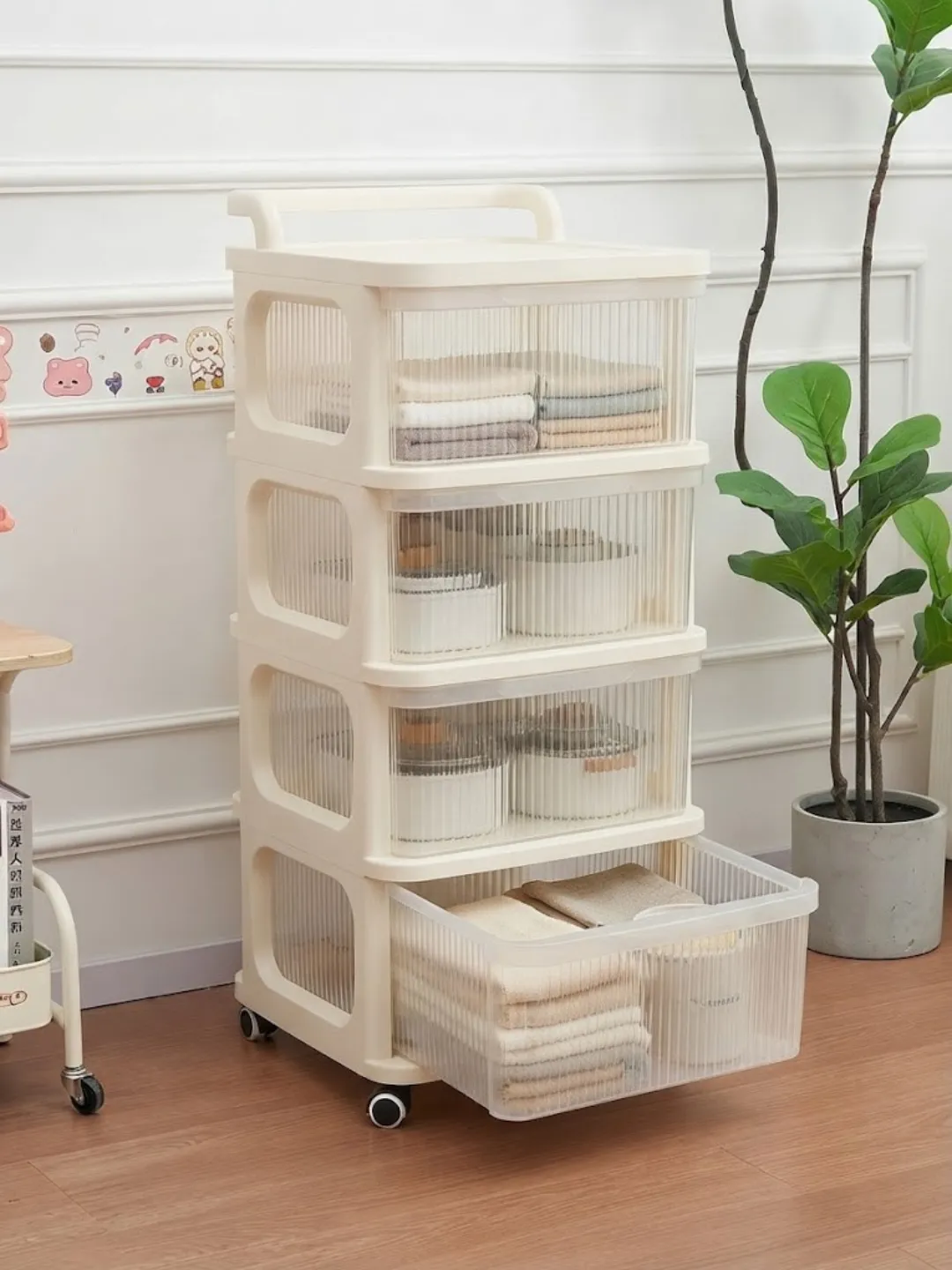 4-Tier Mobile Storage Cart with Clear Drawers - Image 2