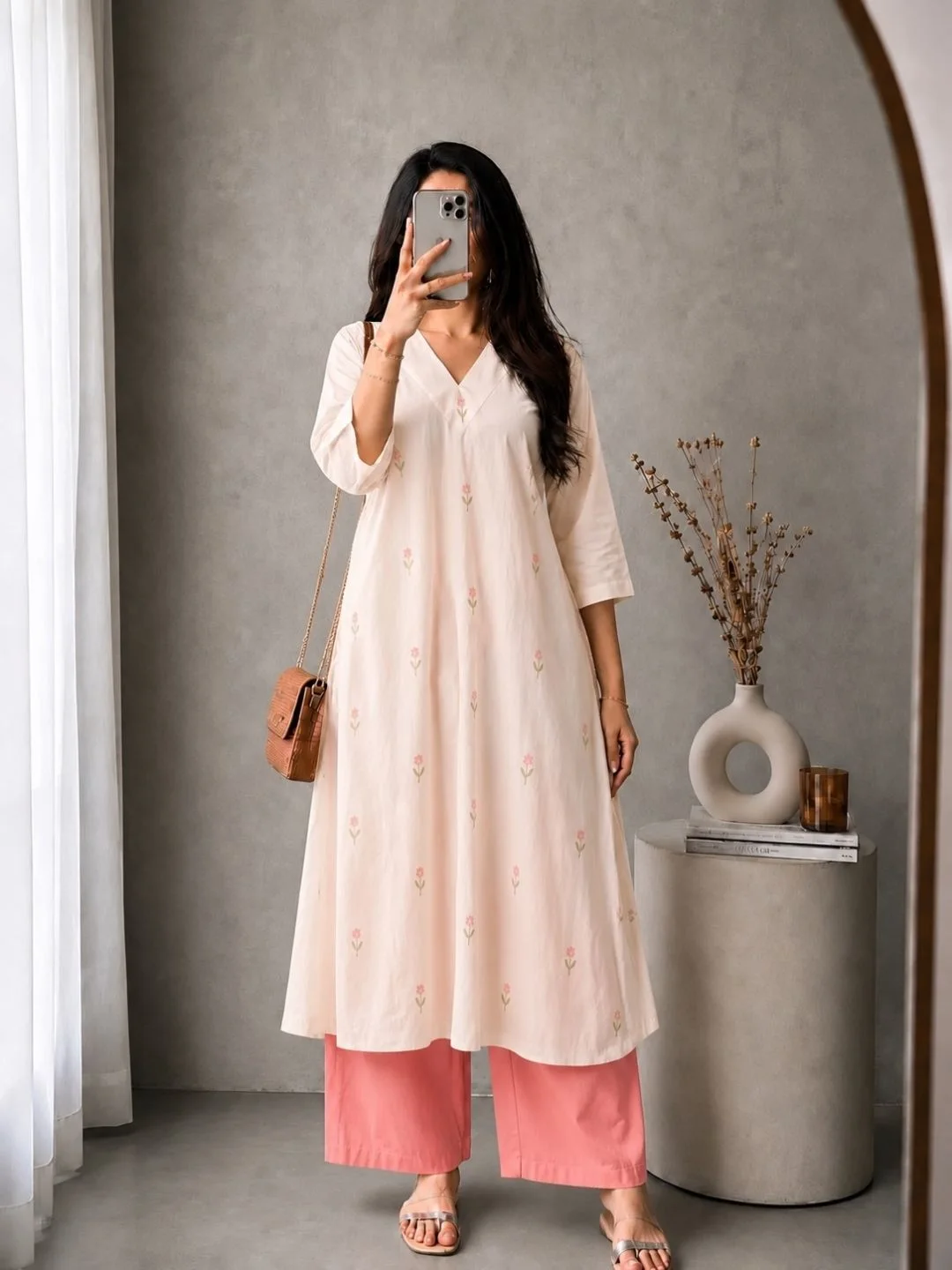 Deep Maroon Clover-Applique Kurta and Palazzo Set - Image 5