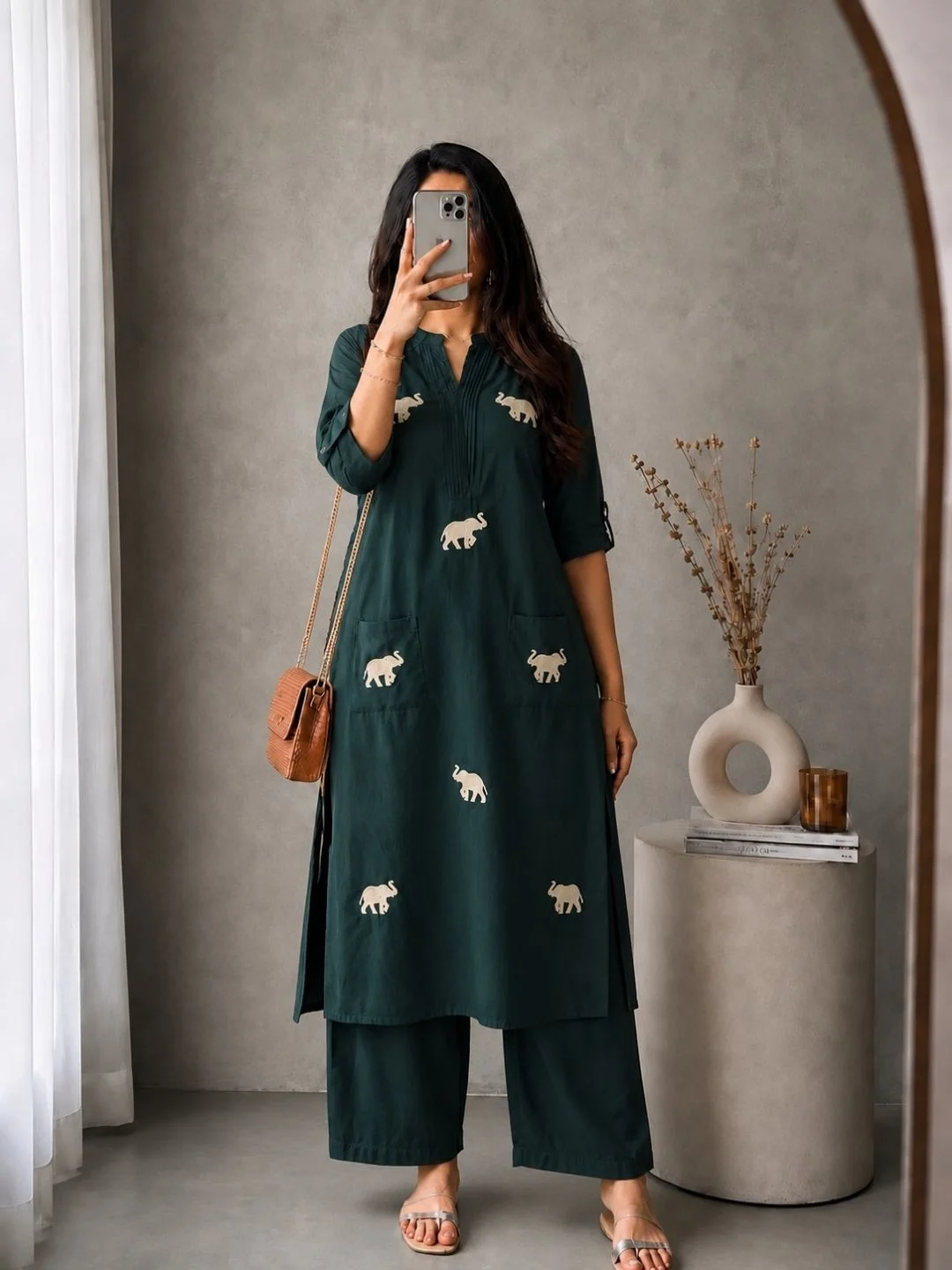 Deep Maroon Clover-Applique Kurta and Palazzo Set - Image 2