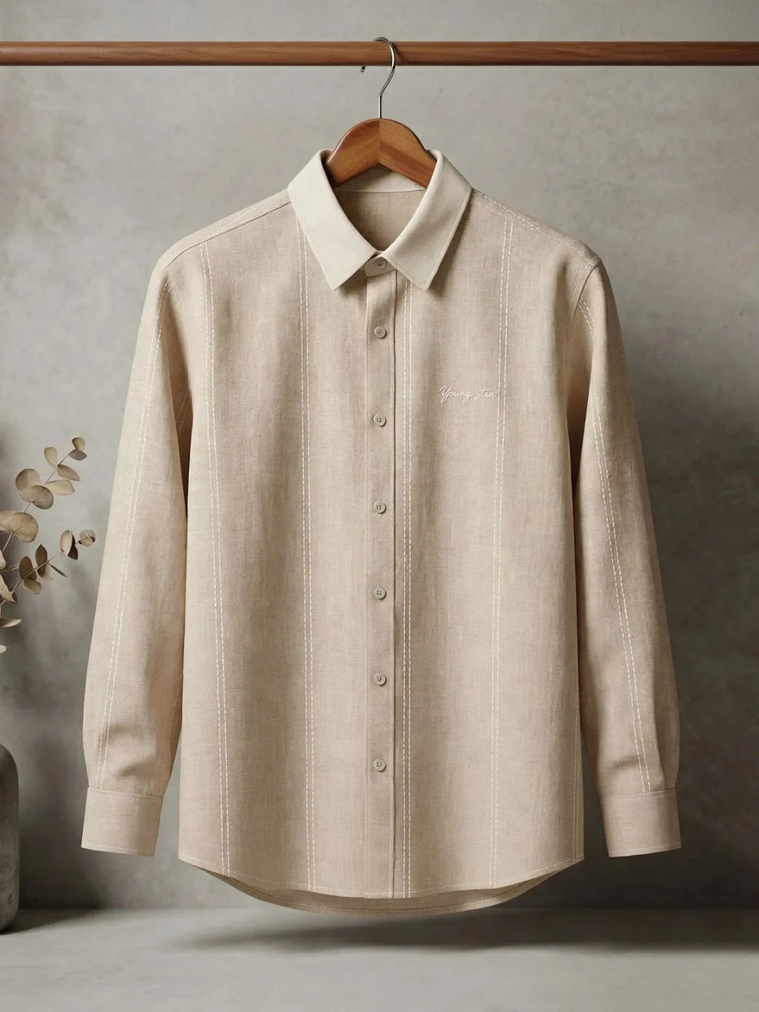Indigo Pinstripe Long-Sleeve Shirt with Contrast Collar - Image 4