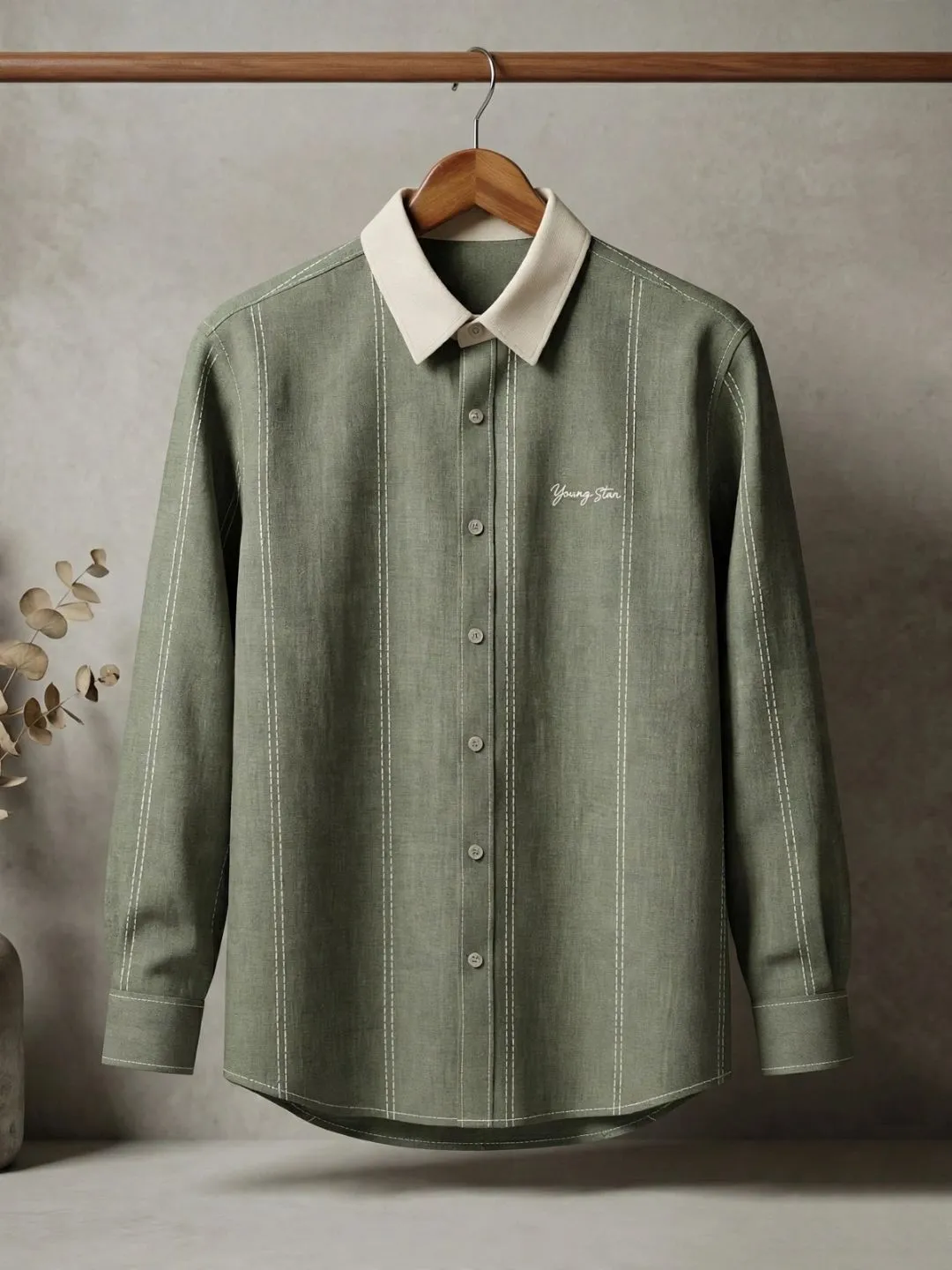 Indigo Pinstripe Long-Sleeve Shirt with Contrast Collar - Image 2