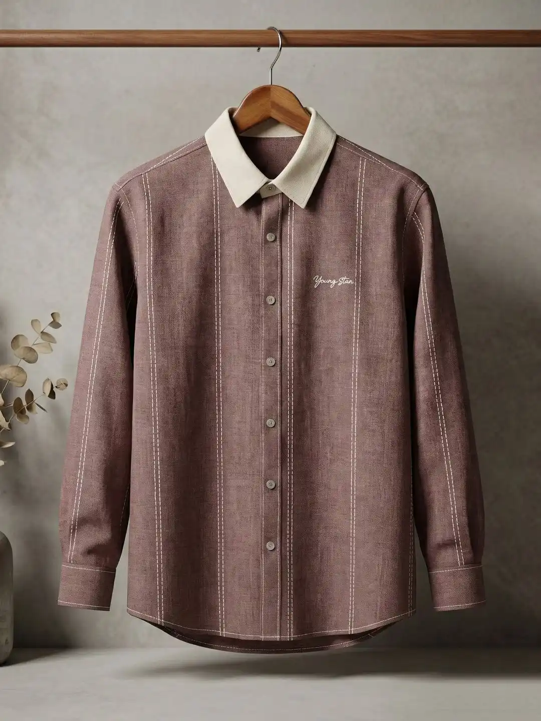 Indigo Pinstripe Long-Sleeve Shirt with Contrast Collar - Image 3