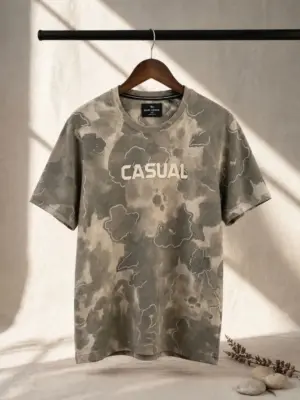 Olive Camo Abstract Graphic Casual Print Short-Sleeve