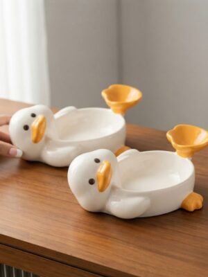 Cute Duck Ceramic Snack Bowl with Sauce Compartment