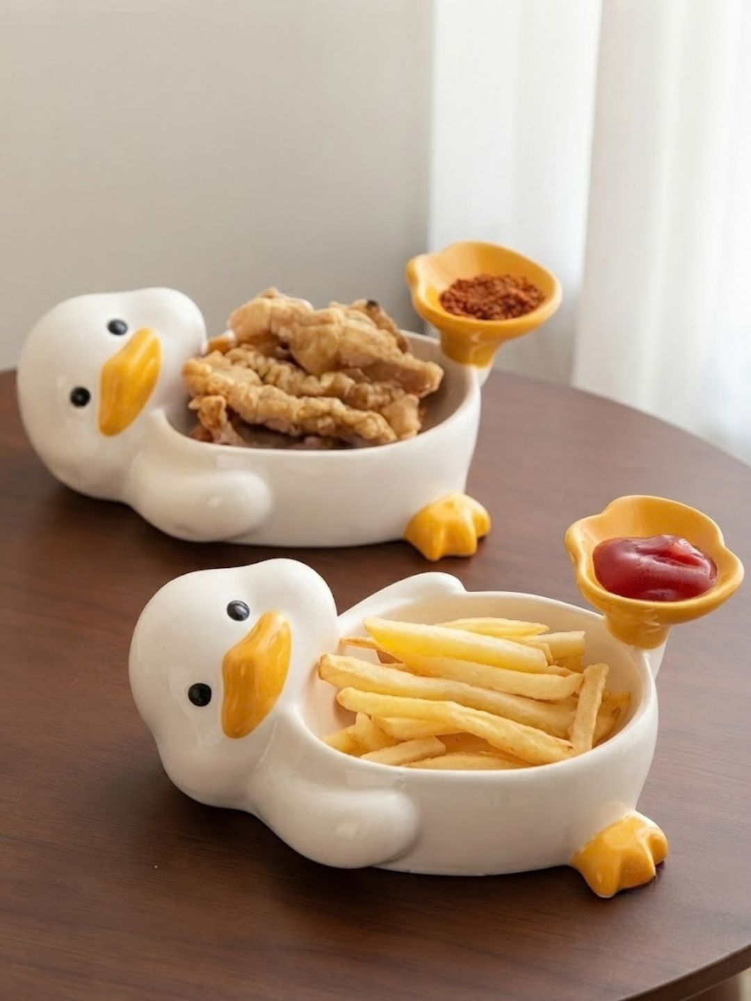 Cute Duck Ceramic Snack Bowl with Sauce Compartment - Image 2