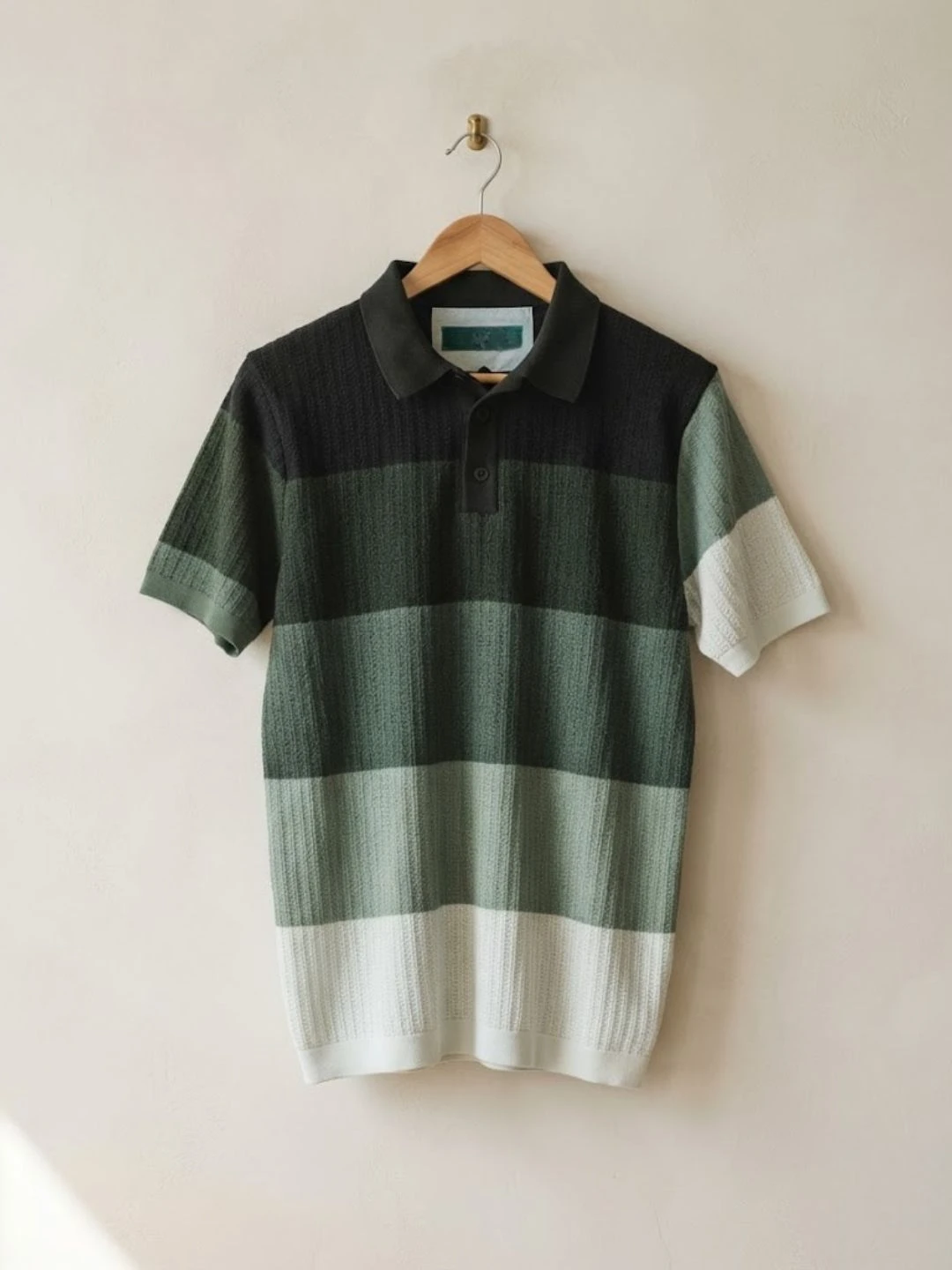 Multi-Tone Green Striped Polo T-Shirt