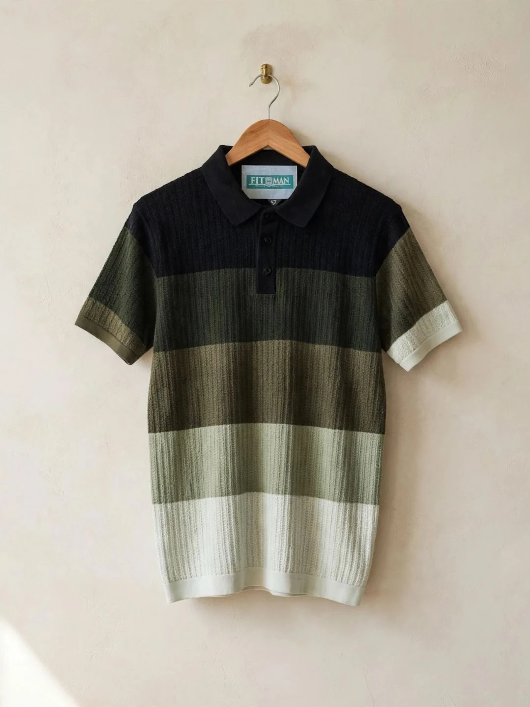 Multi-Tone Green Striped Polo T-Shirt - Image 2