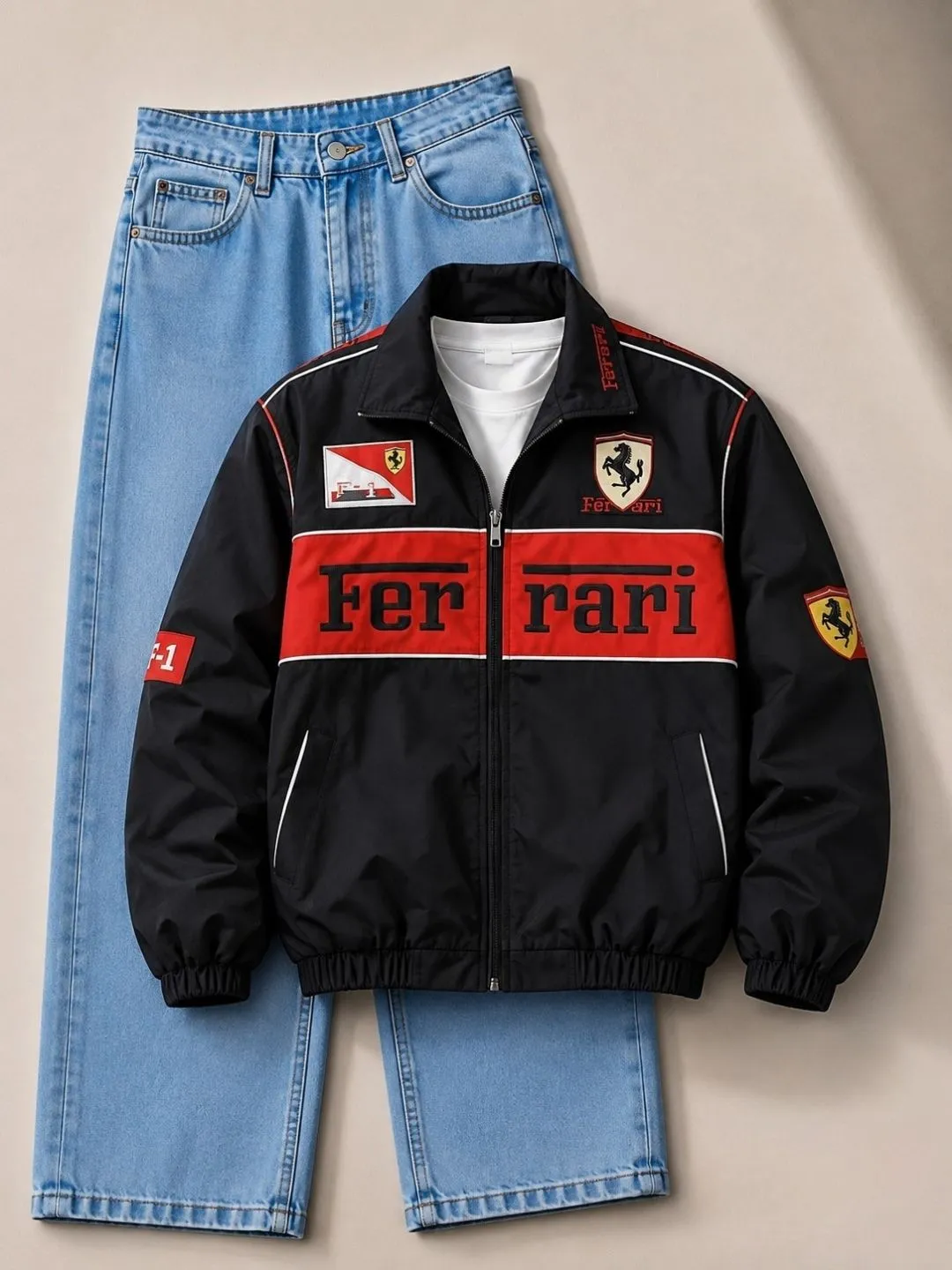 Color-Blocked Suede Jacket and Light Blue Denim Jean Combo - Image 5