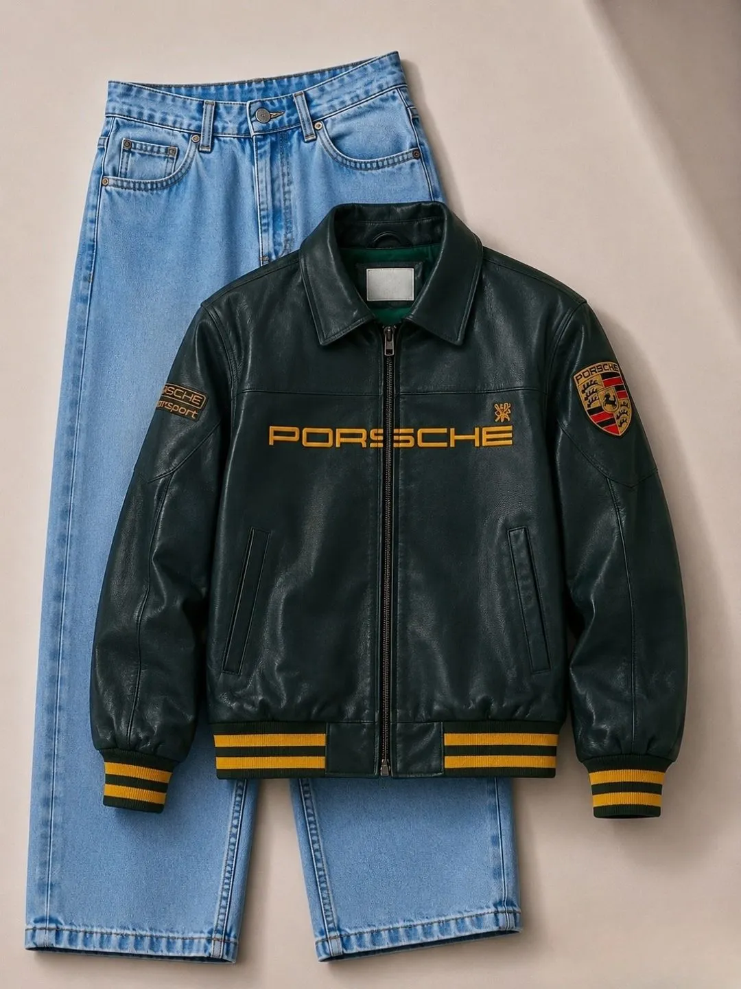 Color-Blocked Suede Jacket and Light Blue Denim Jean Combo - Image 3