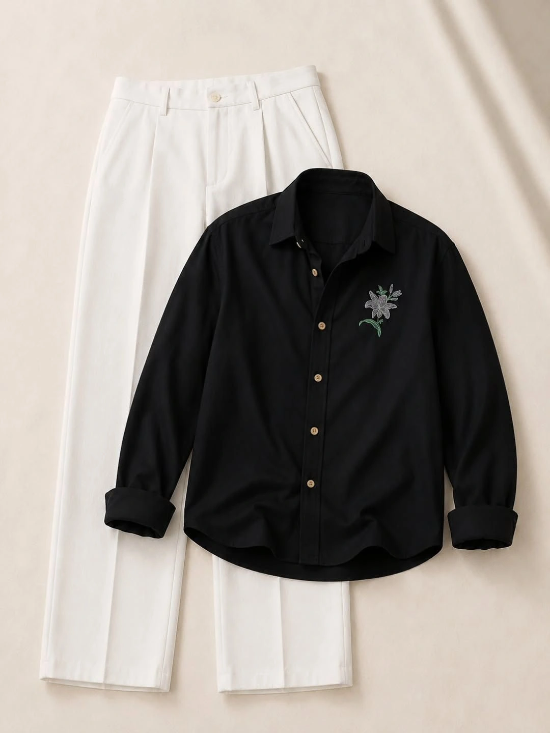 Maroon Yoke Embroidered Shirt and Grey Tailored Trouser Co-Ord Set - Image 2