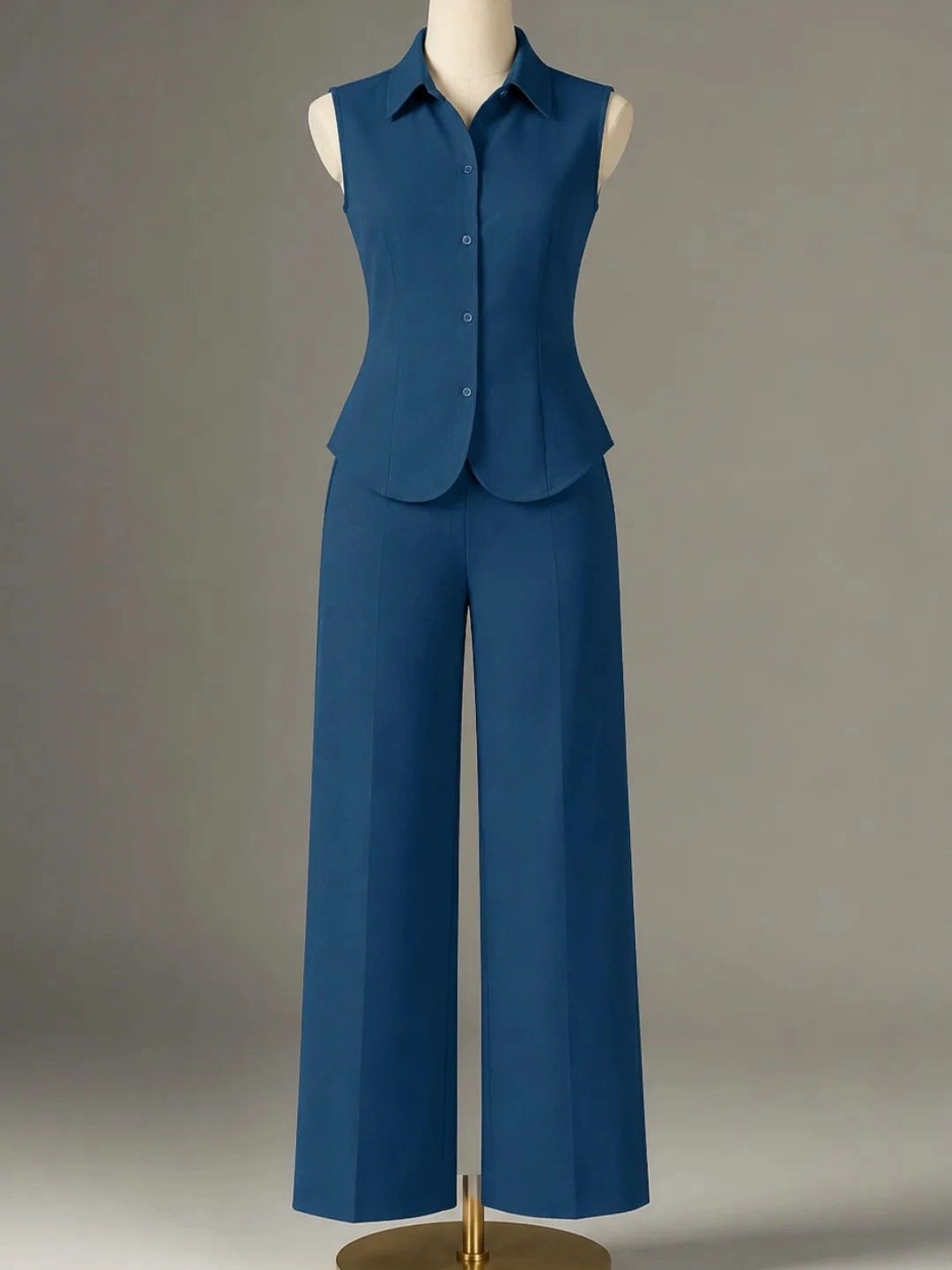 Chocolate Brown Sleeveless Peplum Top and Wide-Leg Trouser Co-Ord Set - Image 3