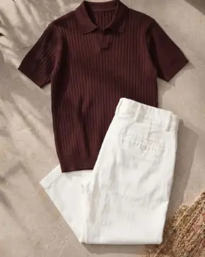 Ribbed Knit Short-Sleeve Polo and Trouser Co-Ord Collection