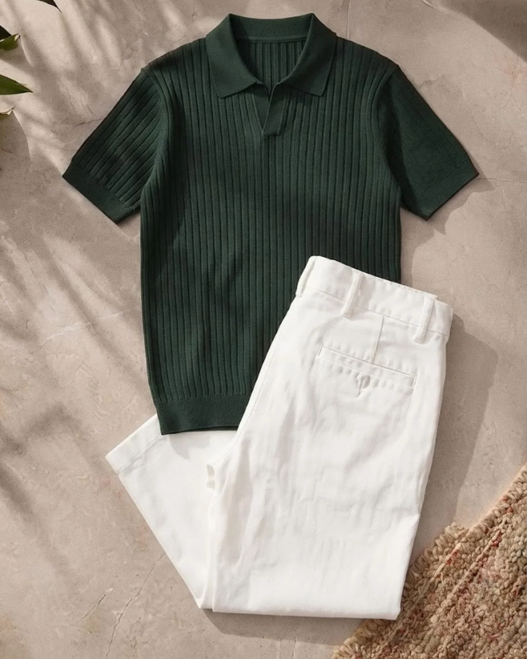 Ribbed Knit Short-Sleeve Polo and Trouser Co-Ord Collection - Image 2