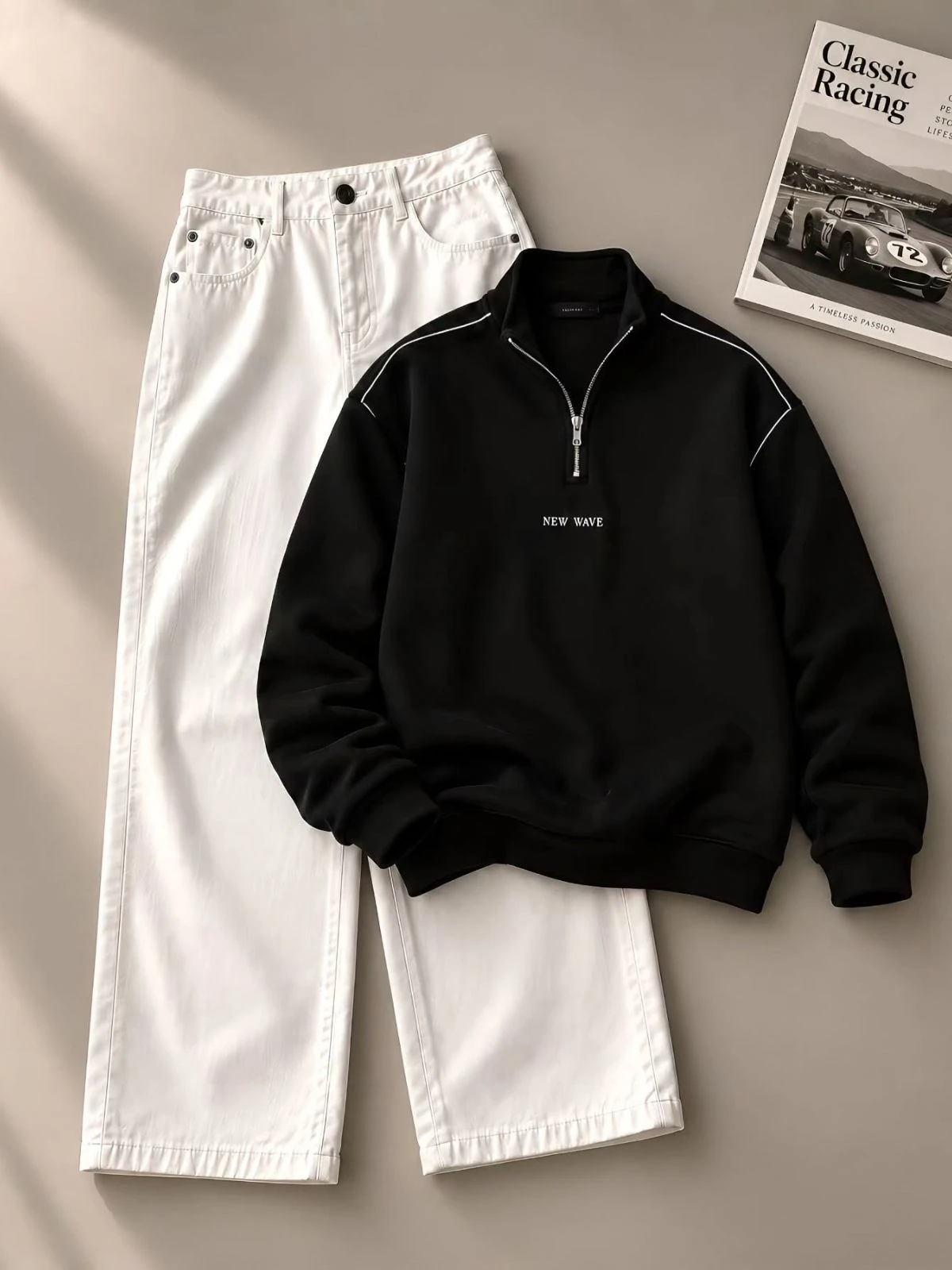 Emerald Green Typography Sweatshirt and Dark Washed Jeans Set - Image 4