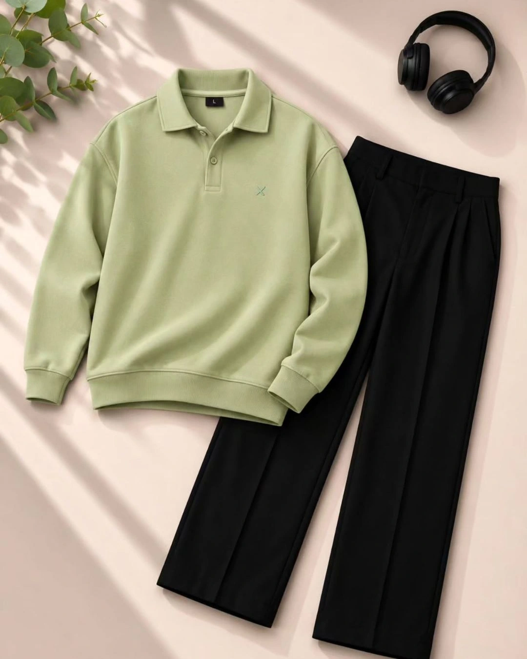 Off-White Half-Zip Sweatshirt and Black Trouser Set - Image 4