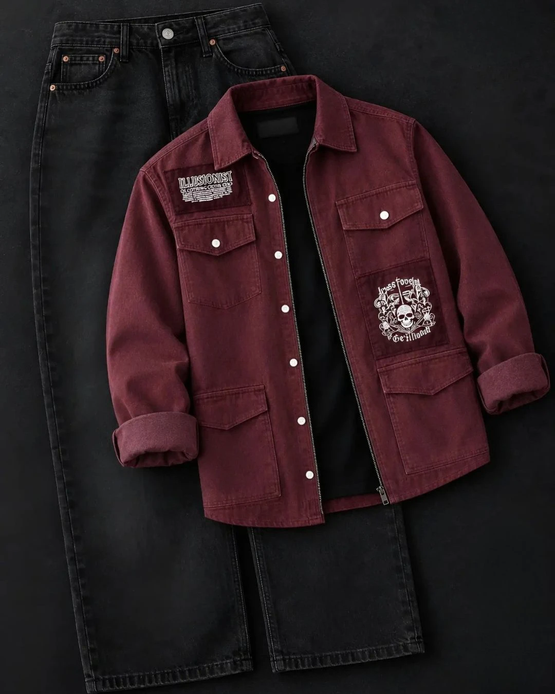 Colorblock Corduroy Overshirt and Black Denim Pant Set - Image 4