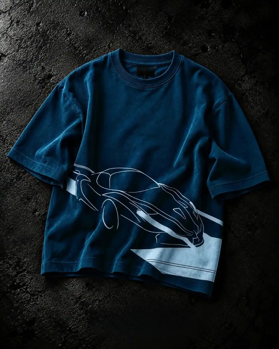 Teal Blue Sports Car Graphic Oversized T-Shirt