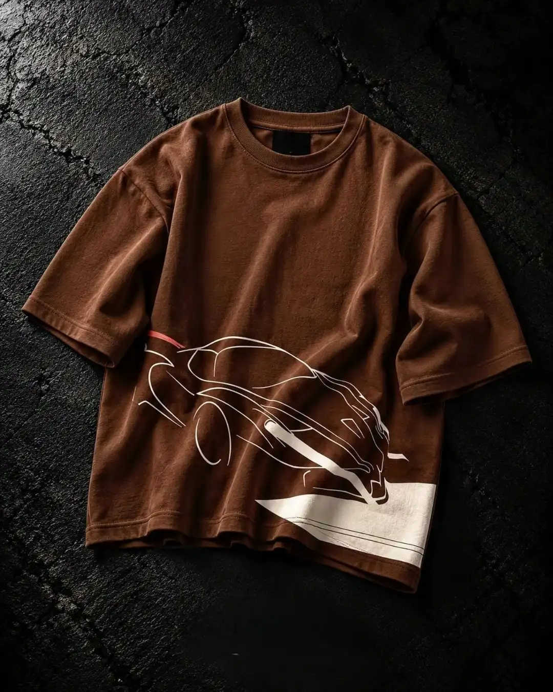 Teal Blue Sports Car Graphic Oversized T-Shirt - Image 2