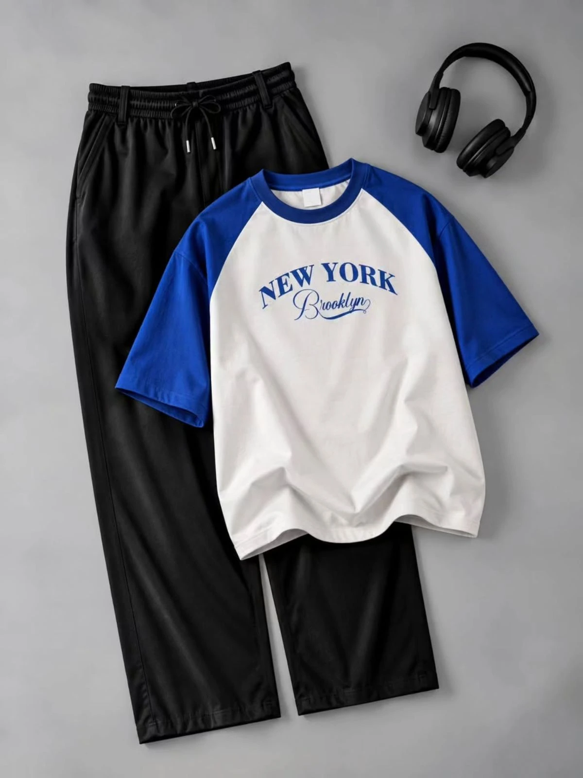 Cream Graphic Cartoon Tee and Black Drawstring Joggers Set - Image 4