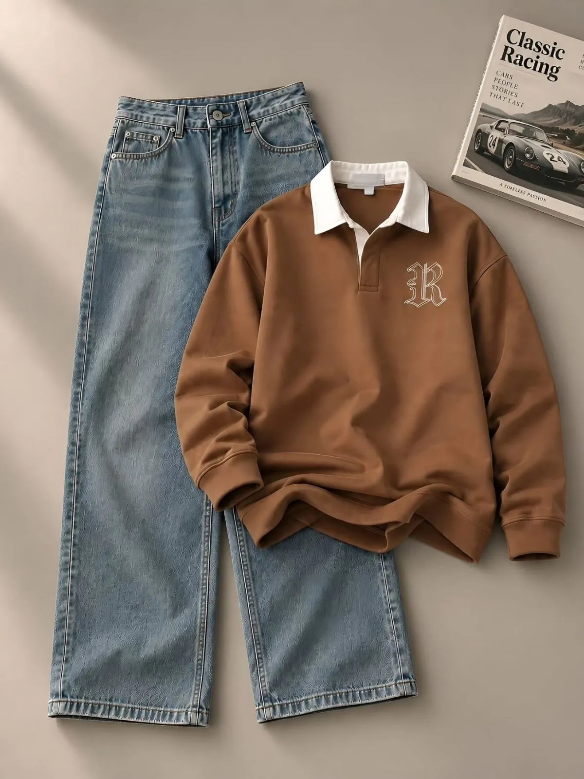 Off-White Racing Sweatshirt and Pure White Denim Trouser Set - Image 3