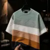 Multicolored Striped Textured Knit Short-Sleeve T-Shirt