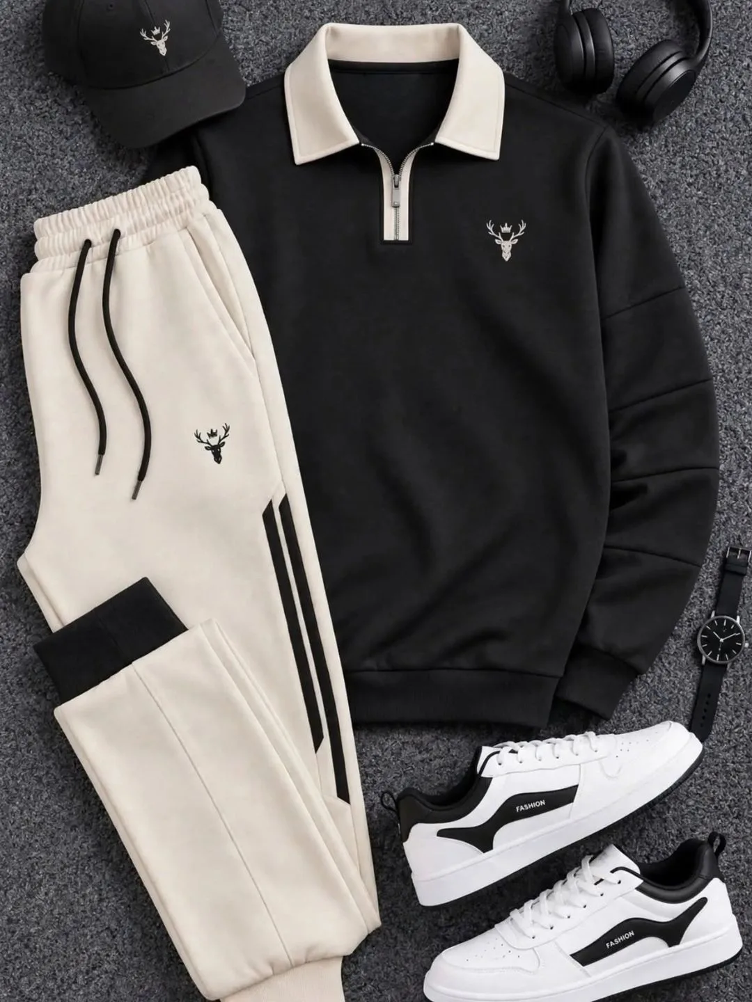 Navy Polo Sweatshirt & Grey Joggers Tracksuit Set - Image 4