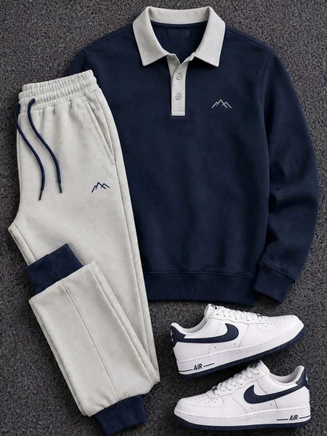 Navy Polo Sweatshirt & Grey Joggers Tracksuit Set - Image 3