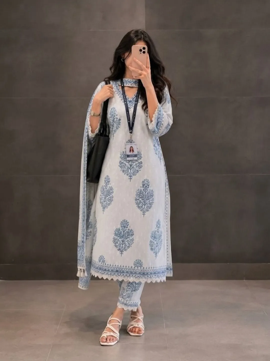 Elegant Teal Printed Kurta, Pants & Dupatta Suit Set - Image 4