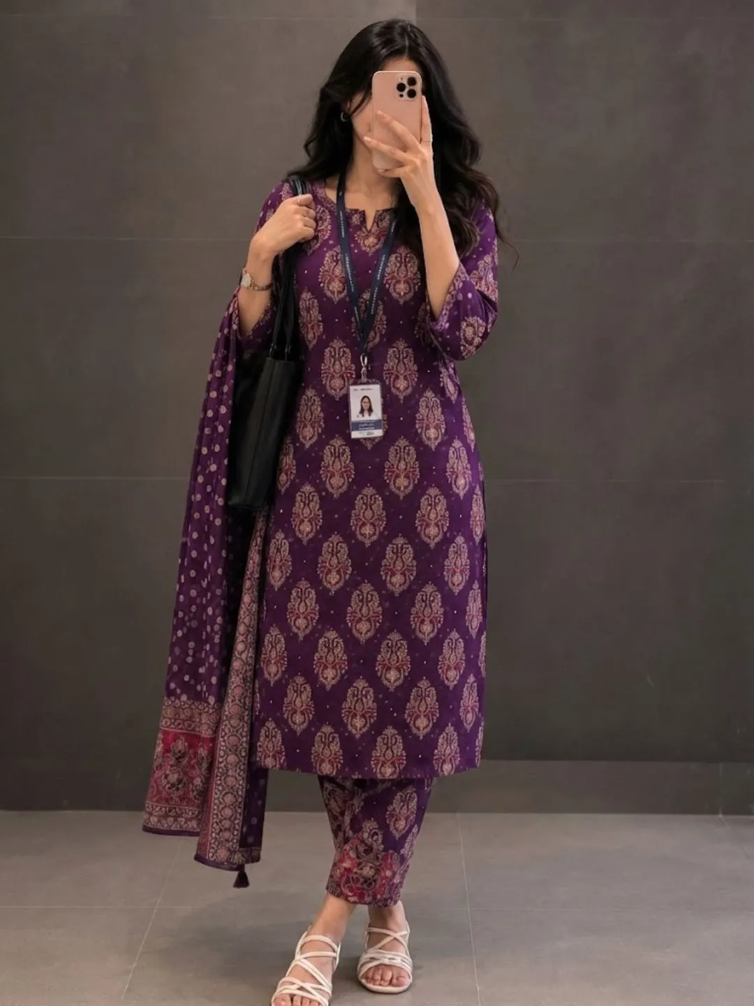 Elegant Teal Printed Kurta, Pants & Dupatta Suit Set - Image 6